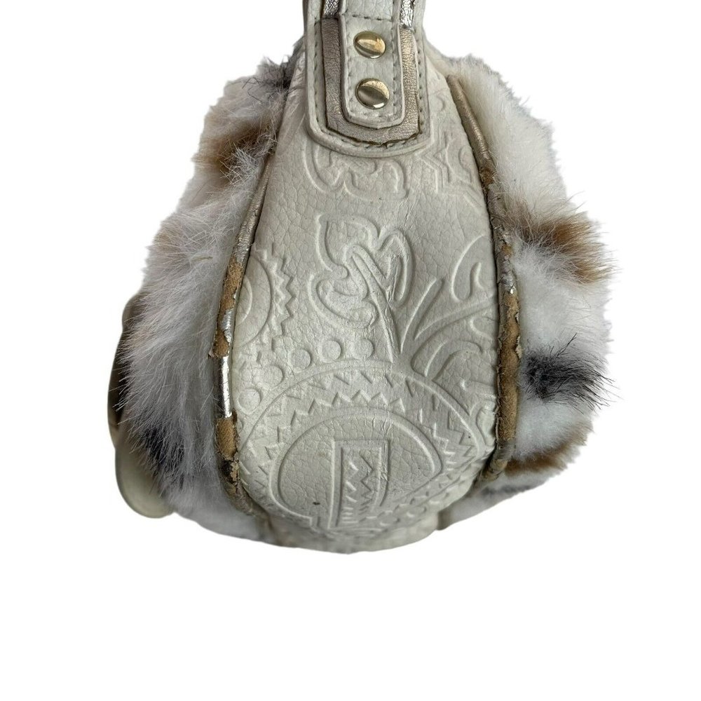 SOLD! Y2K RED by Marc Ecko White Faux Fur Mini Purse Cow Print Gold Metal - Picture 8 of 16